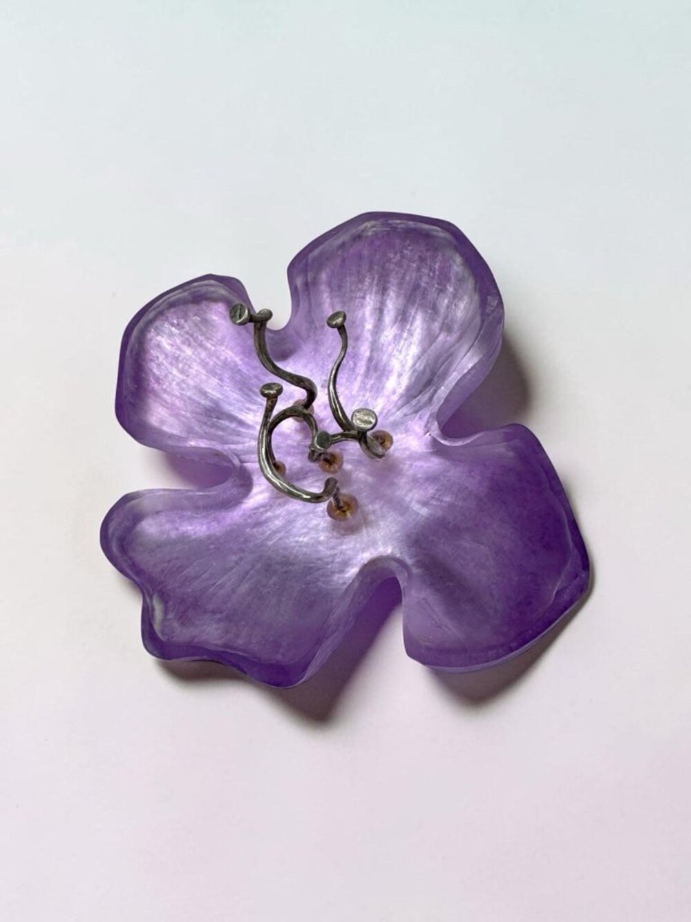 Alexis Bittar Handcarved Lucite Large Flower Brooch Pin Purple Lavender